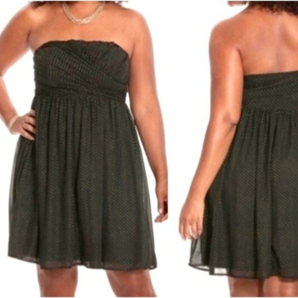 Lane Bryant Gold Textured Dot Strapless Black Layered Chiffon Mini 28 Dress - Picture 14 of 14